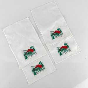 Four Vintage Cream Cloth Mini Table Cocktail Napkins Snowy Winter Cabin Scene
